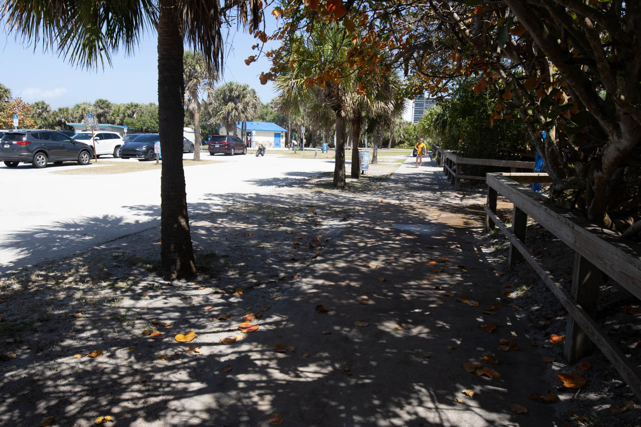 View from the south beach entrance looking north to the bathrooms